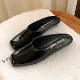 Purpdrank  Fashion Red Square Toe Flat Slippers Women High Quality Patent Leather Mules Luxury Brand Designer Sandals Sandalias De Mujer