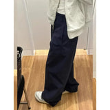 Purpdrank  Casual Tailored Pants Loose Fit Spring Early Loose Straight Leg Workwear Trousers Dark Blue Waist Head Cross-Border Hits