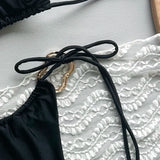 Purpdrank  Sexy Backless Halter Bikini Set Women's Fashionable Low Waist Solid Color Triangle Swimsuit for Summer