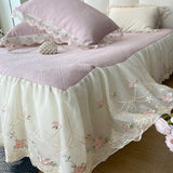 Purpdrank  Princess Bed Skirt Sheet Summer Cool Bed Skirt Mattress Lace Bedsheet Not Stuffy Double King Bedspread With 2 Pillowcases