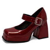 Purpdrank  Brand Women's High Heels Pumps Platform Big Size 46 Lolita Mary Janes Shoes Elegant Black Red Pink Heeled Wedding Shoe For Girls