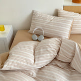 Purpdrank  Washed Cotton Color Woven Jacquard Bedding Set Duvet Cover Linen Fitted Sheet Pillowcases Home Textile