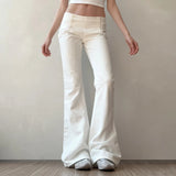 Purpdrank  Basic Slim-Fitting Flare Jeans Elastic Stretch Solid Button Low-Waisted Pants Women Autumn Spring Fashion Streetwear Ladies