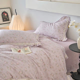 Purpdrank  Vintage French Country Rustic Style Floral Bedding Set 100% Cotton Double Layer Crinkle Yarn Duvet Cover Bed Sheet Pillowcases