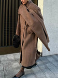 Purpdrank  Vintage Fashion Long Scarf Collar Overcoats Women's Casual Double Breasted Pockets Coats 2025 Autumn Lady High Street Outerwears