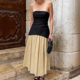 Purpdrank  Summer Elegant French Cotton and Hemp Skirt Women's High End Strapless Vest  Long Two-piece Set