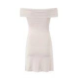 Purpdrank  Sexy Ruched Bow Chest Off Shoulder Mini Dress Women Short Sleeve Package Hips Mini Robe Party Apricot Black