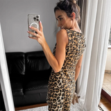 Purpdrank  Spring New Women's Style Slim Fit Versatile Animal Print Round Neck Sleeveless Mini Dress