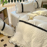 Purpdrank  Ins Princess Bedding Set Lace Ruffles Embroidery Skin-Friendly Quilt Cover Set 4PCS Skirt Bed Sheet Queen Size For Girls Women