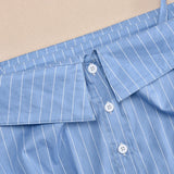 Purpdrank  Sexy Off Shoulder Straps Striped Women Shirts 2025 Summer Fashion Button Up Long Sleeve Irregular Office Shirt Female Y2K Tops