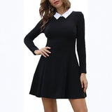 Purpdrank  Women's Dresses Autumn Fitting Slim Simple Contrast Color Long Sleeve Shirt Collar Mini Shift Office Lady Dresses