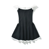 Purpdrank  Romantic Contrast Roll up Slash Shoulder Low Waist Spliced Ruched Pleated Swing Mini Dress Women Sexy Summer Dresses Robe