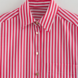 Purpdrank  Spring New Women's Fashion Style Casual Versatile Curled Cuff Stripe Loose Shirt Top