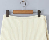 Purpdrank  New Fashion Autumn Bow Lacing Up Low Waist Side Slit Rib Knit Skirt for Women With Shorts Underwear Mini Skirts Beige Pink