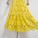 Purpdrank  Yellow Crochet Sexy Hollow Out Retro Lace Long Skirts for Women 2025 Summer Fashion High Waist Strechy Elegant Party Skirt Lady