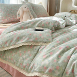 Purpdrank  Class A Soft Bedding Set Washed Cotton Knitted Bed Sheet Queen King Size Flower Comforter Duvet Set Set Pillowcase Bed Linens