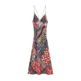 Purpdrank  French patchwork V-neck sleeveless summer new women's fashion slim fit printed camisole MIDI dress