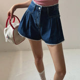 Purpdrank  Spring Summer Lace Patchwork Women's Denim Short Pants 2025 High Waist Casual Loose Jeans Wide Leg Shorts for Women