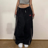 Purpdrank  Casual Digital Print Color Block Loose Sweatpants with Drawstring Elastic Waist Straight Leg Long Trousers for Trendy Girls