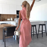 Purpdrank  Trendy Women's Summer Lace up Denim Dresses Sleevess Single Breasted Long Dress Female Vintage Washed Casual Beach Streetwear