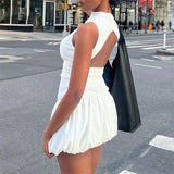 Purpdrank  Bubble Dress Women Summer Solid Color Round Neck Sleeveless Ribbed Mini Dress y2k Clothes Going Out Party Dresses