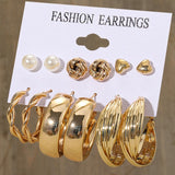 Purpdrank - Gold Color Pearl Hoop Earrings Set Metal Dangle Earrings Vintage Circle Geometric Twist for Women Girls Trendy Jewelry Gifts
