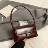Purpdrank  Retro Women Underarm Shoulder Bag Flap Shape PU Leather Pure Color Armpit Bag 2024 New Luxury Designer Purses And Handbags
