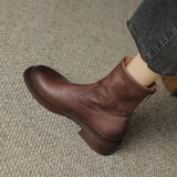 Purpdrank - Women Ankle Boots Thick High Heels 2023 New Autumn Winter Office Lady Genuine Leather Shoes Woman Retro Style Black Boots Women