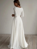 Purpdrank  Elegant Long Sleeve round Neck White Wedding Dress 2025 New Outdoor Travel Photography A- Line Skirt Knitted Fabric Polyester