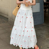Purpdrank  Women Skirt Sweet Floral Embroidered High Waisted Gentle Skirts 2025 Summer New Slimming Patchwork Faldas Clothes