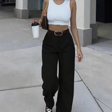 Purpdrank  High Waist Wide Leg Pants Slimming Suit Drape Comfortable Casual Trousers Polyester Fiber High Waist Long Pants Comfortable