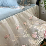 Purpdrank  Princess Bed Skirt Sheet Summer Cool Bed Skirt Mattress Lace Bedsheet Not Stuffy Double King Bedspread With 2 Pillowcases