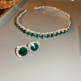 Purpdrank - Luxury Necklace Earrings Sets Green Crystal Necklace Women Weddings Bride Jewelry Accessories