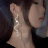 New Fashion Trend Unique Design Elegant Delicate Snake Shape Zircon Tassel Stud Earrings Women Jewelry Party Gifts Wholesale