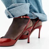 Purpdrank  Red Pointed Toe Soft Leather High Heel Sandals Women Sexy Open Toe Ankle Buckle Thin Heel Dress Shoe Elegant Wedding Bridal Shoe