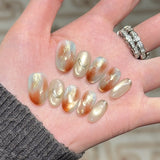 Purpdrank  10pcs Cute Cat Eye Fake Nails Spring Simple Press on Nails Removable Hand Drawn Heart Star Moon False Nails Short Oval Nail Art