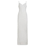 Purpdrank  Sexy Polka Dot Print V-Neck Slip Maxi Dress French Chic Sleeveless Backless Slim Bodycon Long Dress Elegant Women's Dress