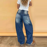 Purpdrank  Baggy Lazy Style Wide Leg Mid-Low Waist Jeans Washed Loose Boyfriends Jeans Vintage Streetwear Denim Pants