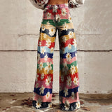 Purpdrank  Vintage Gradient Faux Denim Pants Womens Wide Leg New Fashion High Waist Casual Retro Punk Women Faux Denim Trousers Jeans