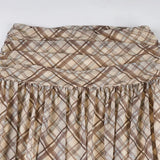 Purpdrank  Women's Summer Spring Half Skirt Plaid Mesh Low Waist Color Blocking See-through Thin Retro Simple Loose Casual Design Fashion