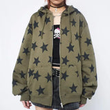 Purpdrank  Y2k Clothes Jacket Women Autumn American Retro Zipper Cute Star Printed Cardigan Green Coat Hoodie Ins Jaquetas
