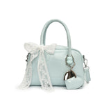 Purpdrank  Mini Boston Shoulder Crossbody Bags For Women Lace Bowknot Round Top-handle Bag With Heart Pendant 2025 Designer Handbags