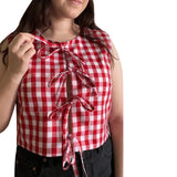 Purpdrank  Women Tie Front Crop Tank Tops Casual Summer Plaid Print Reversible Vest Sleeveless Shirt Aesthetic Clothes for Streetwear