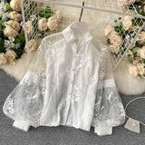 Purpdrank  Womens Tops And Blouses Solid Lace White Shirt For Women Casual Long Sleeve O Neck Embroidery Elegant Spring Female Tunic