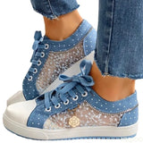 Purpdrank  summer fashion new mesh breathable flat canvas shoes, comfortable and casual lace up low top vulcanized women's shoes