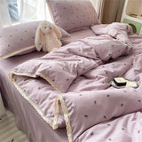 Purpdrank  Knitted Class A Soft Bedding Set Washed Cotton Bed Sheet Queen King Size Duvet Set Flower Comforter Set Pillowcase Bed Linens