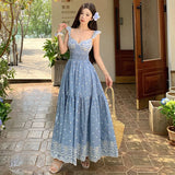 Purpdrank  Spring and Summer New High Waist Slimming Dreamcatcher French Riviera Embroidery Backless Long Dress Women