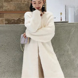 Purpdrank - white Long Cardigan for women 2023 winter clothes Knitted fluffy long sleeve Cashmere sweater coat clotkorean style warm vintage