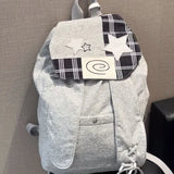 Purpdrank  Checkered Backpack Women Y2k Large Capacity Soft Canvas Black Gray Covered Type Drawstring Drawstring Travel Commuting Backpack