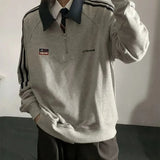 Purpdrank  American Style Vintage Autumn Winter Sweatshirts Women Lapel Patchwork Half Zipper Label Preppy Style Long Sleeve Loose Hoodies